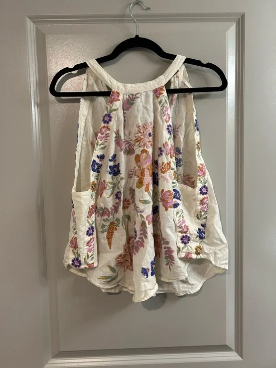 Free People floral Emily Swing Top in Cream and Multicolor - Picture 4 of 7